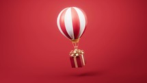 Loop animation of hot air balloon and gift box, 3d rendering.
