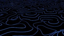 Topographic map concept neon curve lines landscape A black background with blue glowing lines forming an intricate maze pattern able loop endless
