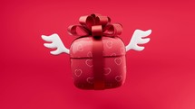 Loop animation of gift box with wings, 3d rendering.
