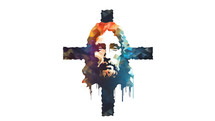 Christian cross with Jesus Christ. Polygonal design. Vector illustration.