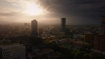 Aerial view city of Tirana Albania during sunset