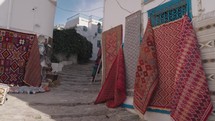 Carpet Rug Shop on The Street of an Incredibly Charming Town of the Blue City Sidi Bou Said, Tunisia