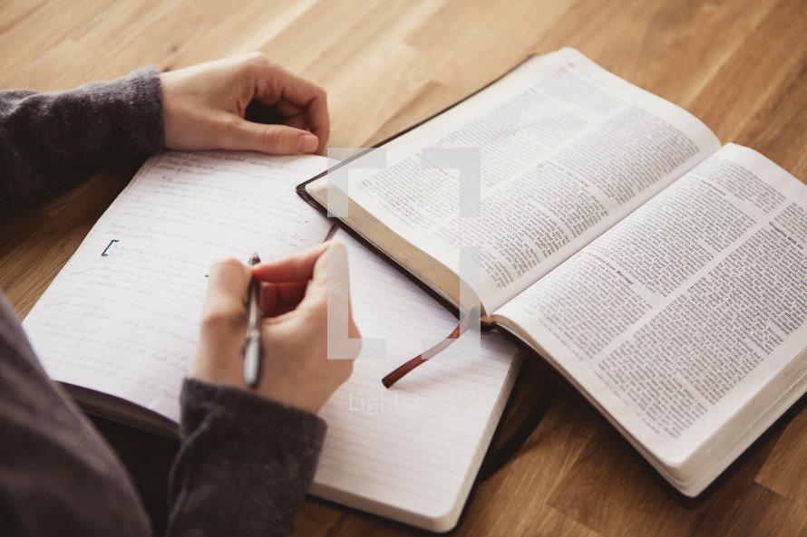 writing in a journal and reading a Bible