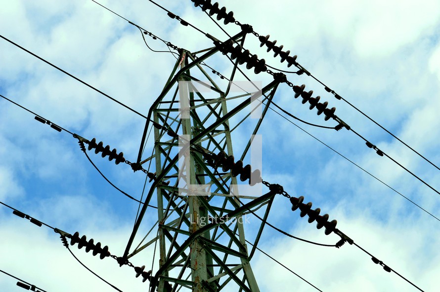 Electrical tower with blue sky