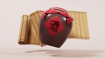 Loop animation of Chinese ancient wine, 3d rendering. Translation on the jar: wine.
