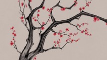 Plum blossom with Chinese ink painting style, 3d rendering.
