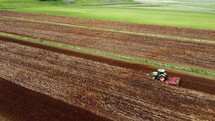 Tractor Cultivating process aerial view