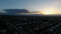 Aerial of a small town neighborhood at sunrise