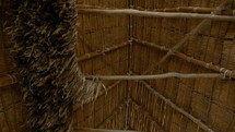 The ceiling of a thatched roof hut in the tropics