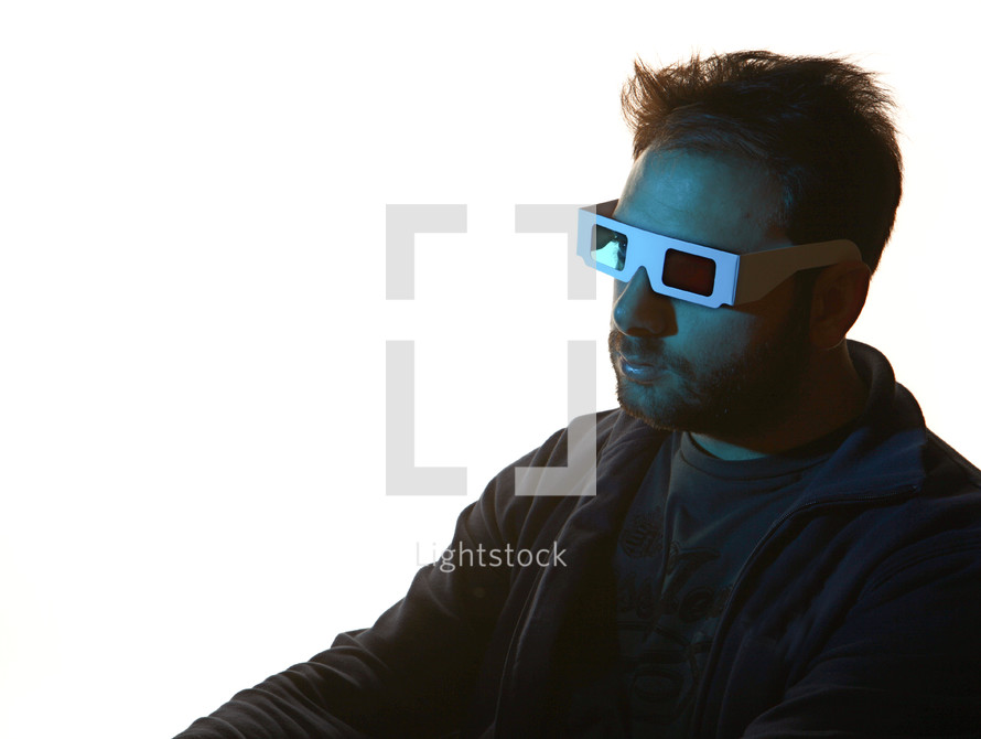 man wearing 3D glasses 