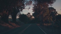 road trip, driving down a rural road in fall 