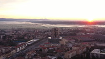 Arles modern building architectural artistic structure France aerial sunrise 