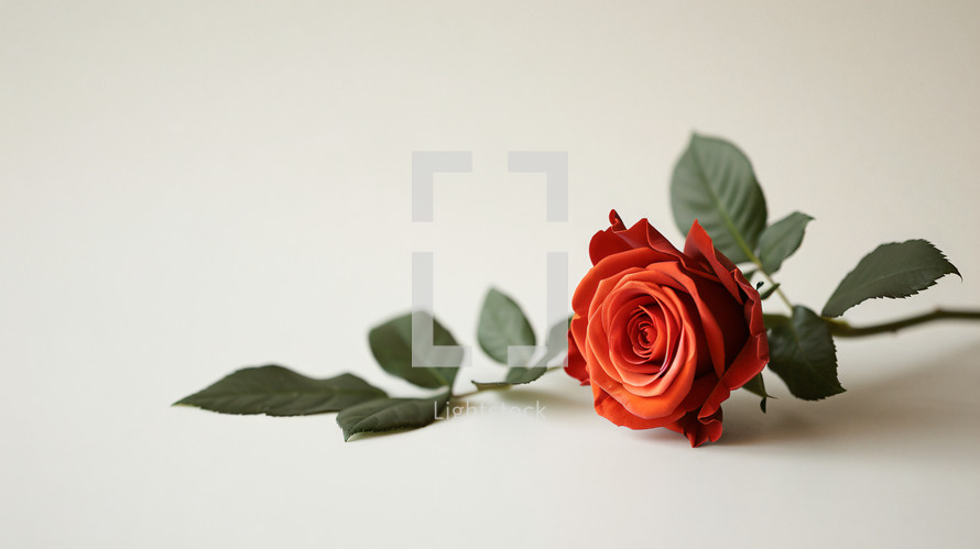A single rose on a white background