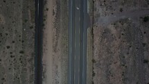 aerial view over a desert highway 