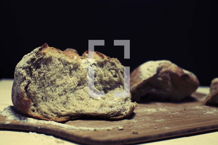 Chunks of fresh bread