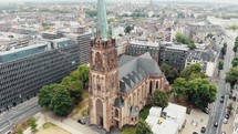 St. Peter neo-gothic catholic church, Dusseldorf, Germany. Aerial 