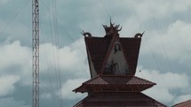 Church with Jesus Christ Image on the Roof in a Village near Sinabung North Sumatra Indonesia