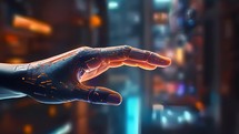 Human hand with futuristic background