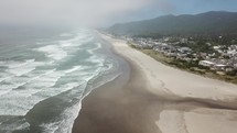 aerial view over a beach shore 
