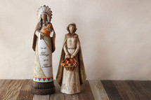 In all things give thanks pilgrim and Indian figurine 