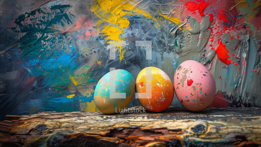 Easter Eggs against a painted background