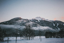 Snow-covered mountain range.