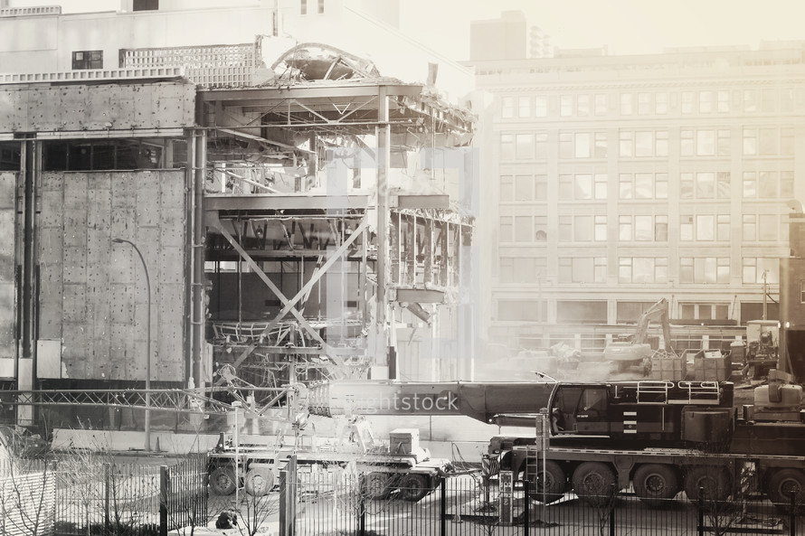 a downtown building being demolished