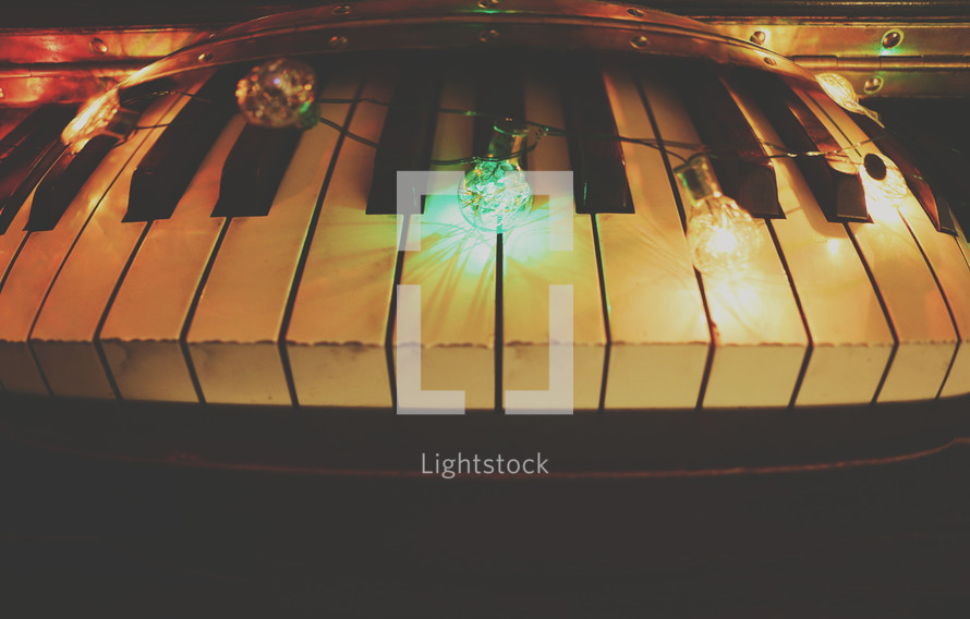 Christmas lights on a piano 