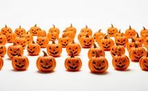 Halloween pumpkin head jack o lantern in row isolated on white background