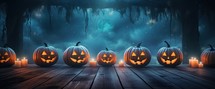 Halloween background with pumpkins and candles. 3D illustration.