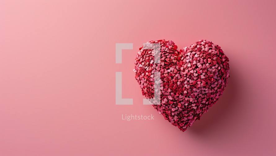 Valentine's day background with red heart on pink background.