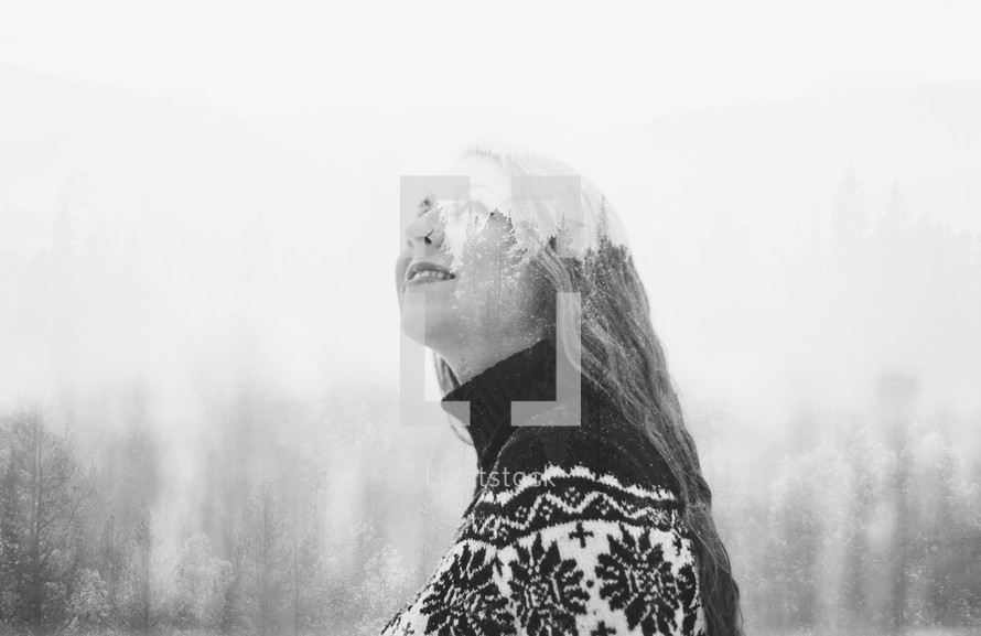 black and white double exposure face