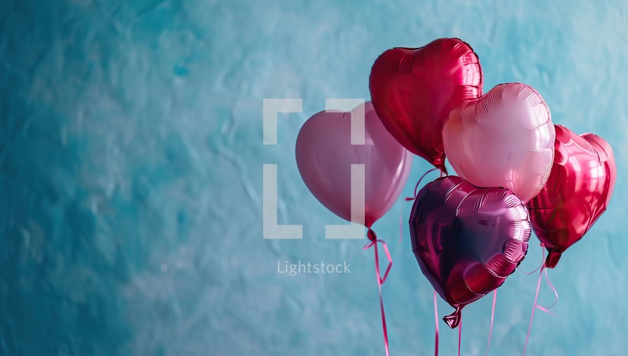 Valentine's Day background with red and pink heart-shaped balloons