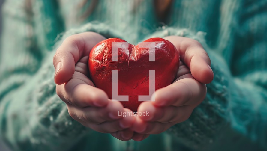 Hands holding a red heart