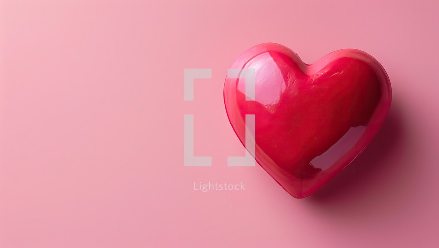 Red heart on pink background with copy space. Valentines day concept.