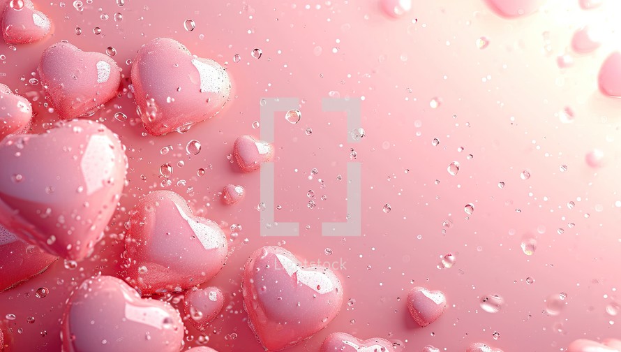 Valentine's day background with hearts and drops of water.