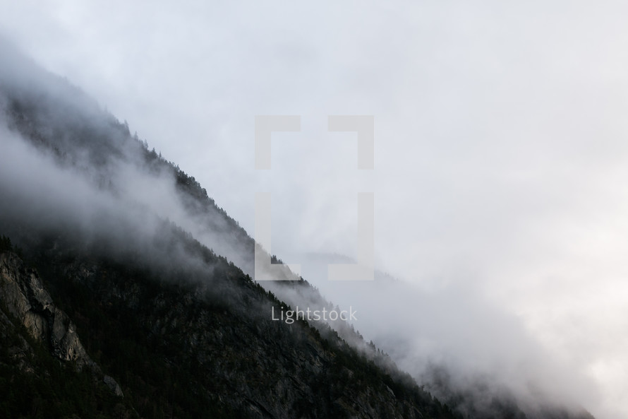 fog over a mountainside 