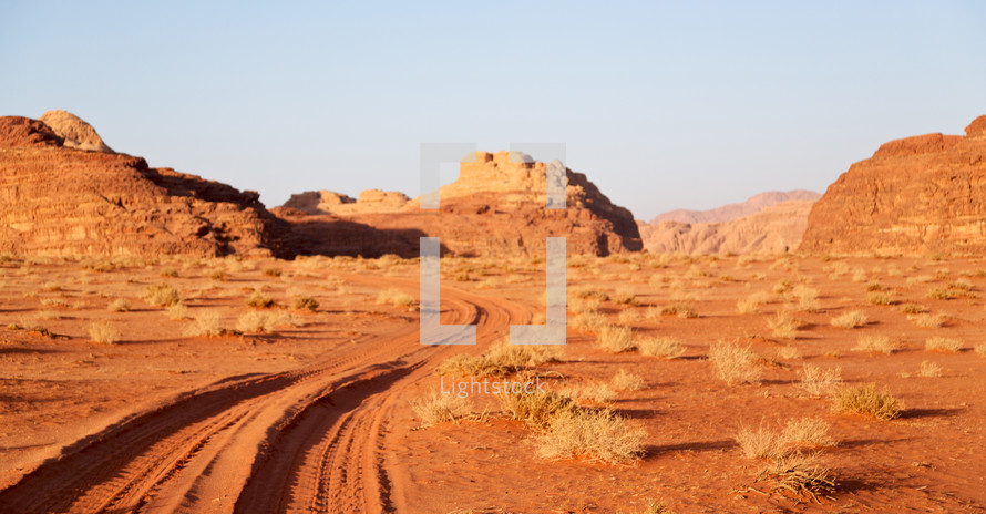 tire tracks in desert sands 