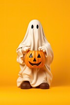 3d rendering of a cute halloween ghost on orange background