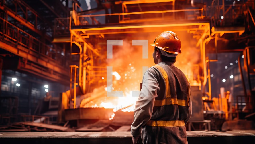 Industrial worker working in a metallurgical plant. Heavy industry.