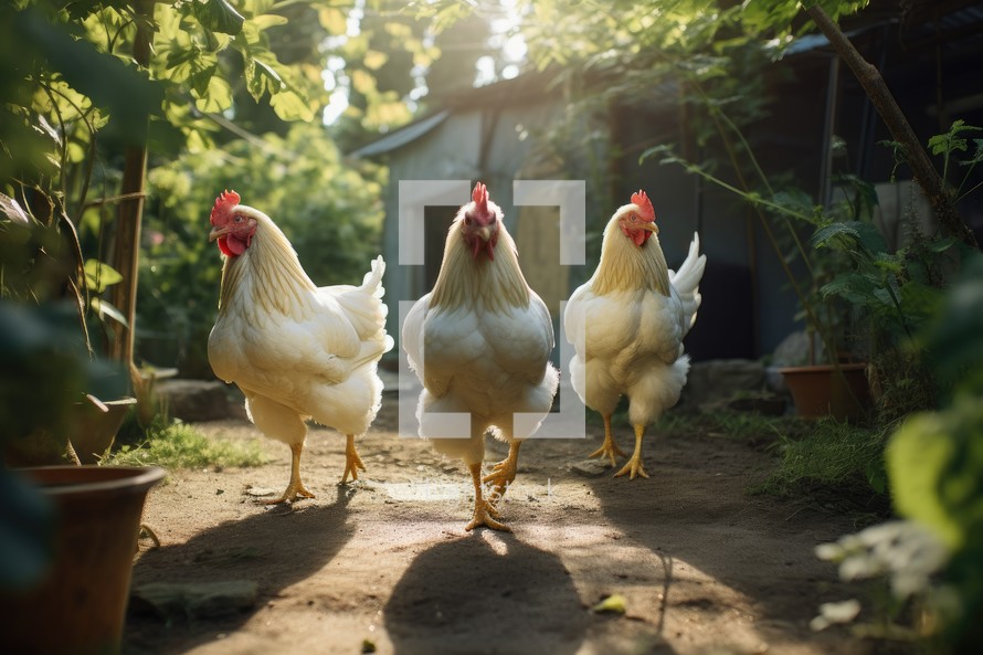 chickens in the henhouse on the farm. selective focus