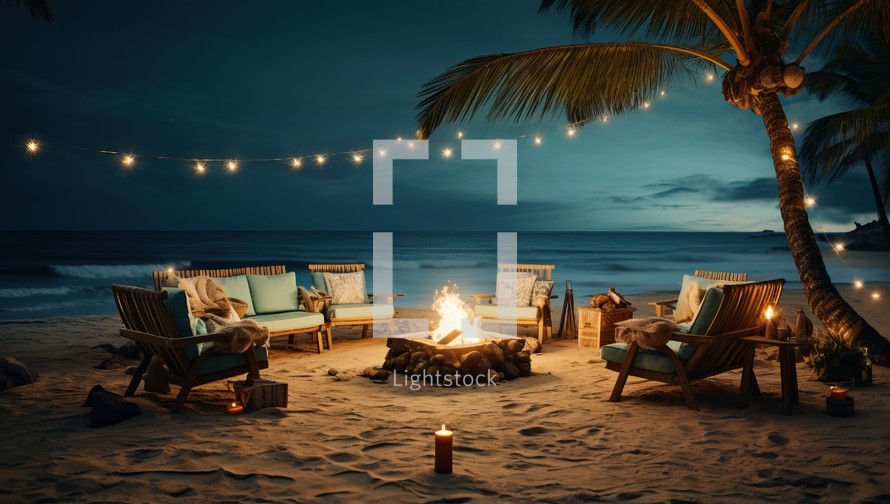 Luxury lounge on the beach with a view of the sea