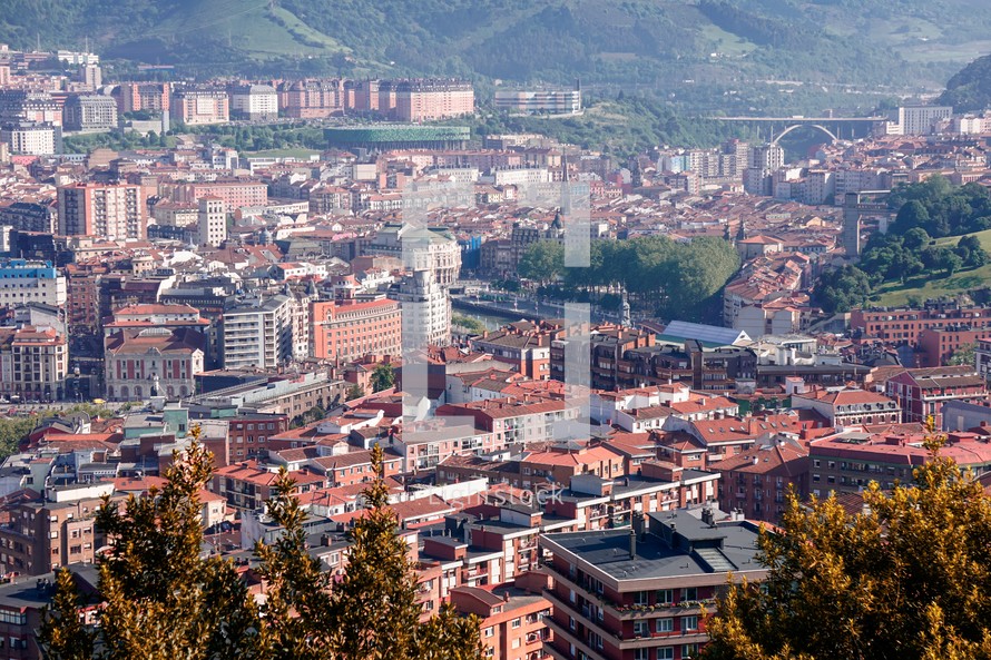 aerial view from Bilbao city, Basque country, Spain, travel destinations