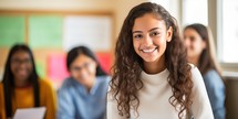Portrait of smiling student in classroom