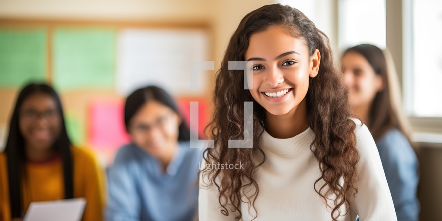 Portrait of smiling student in classroom