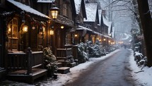Snowy winter street in the old town