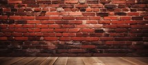 Brick wall background with wooden floor and copy space for your text