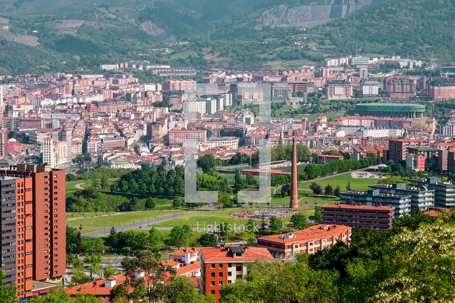 aerial view from Bilbao city, Basque country, Spain, travel destinations