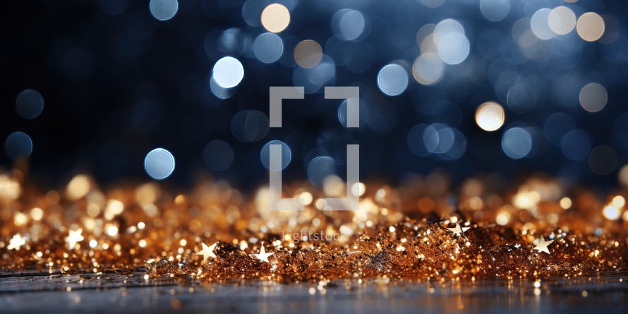 golden glitter christmas abstract background with bokeh defocused lights