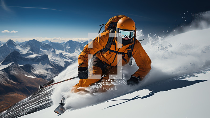 Freeride skier in high mountain